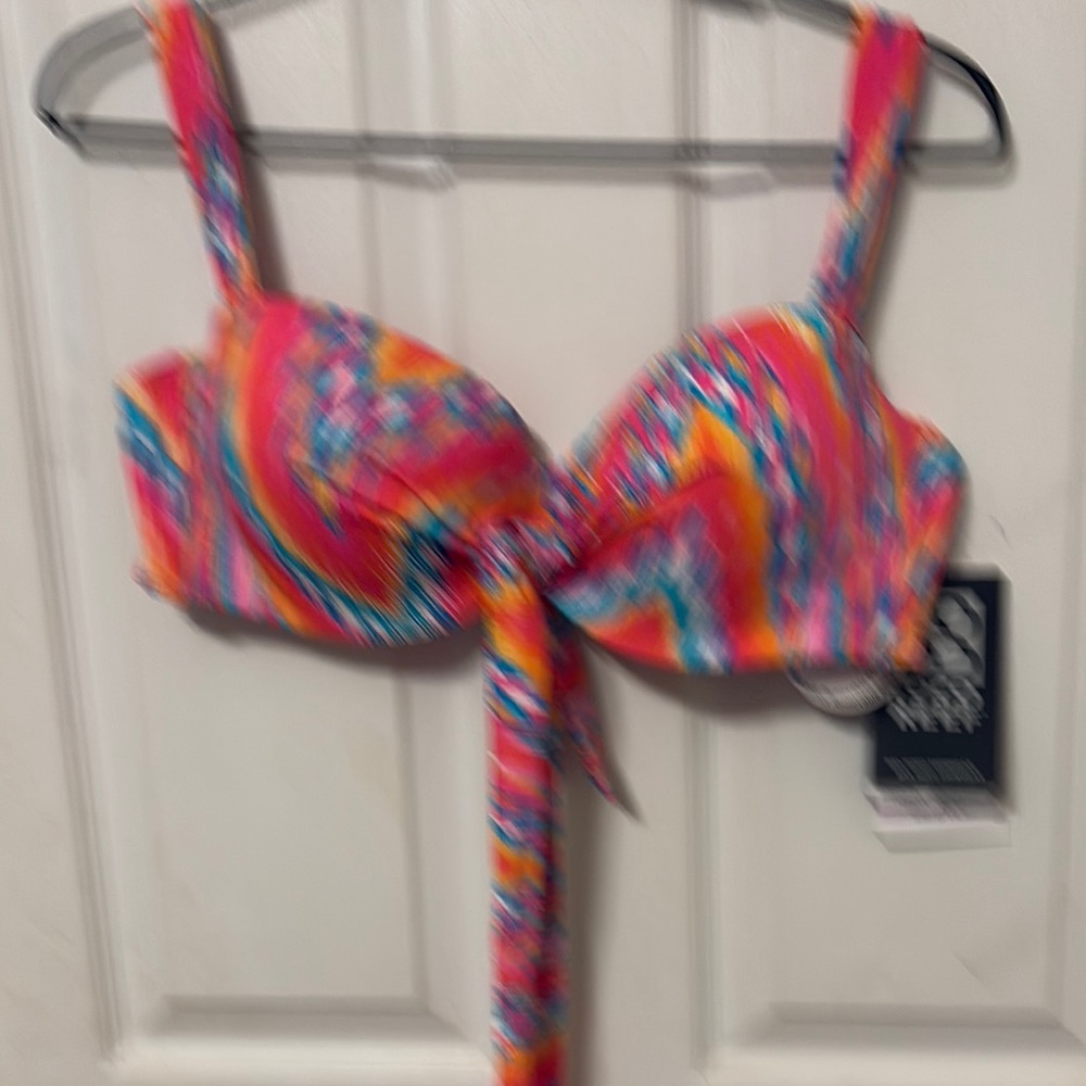 Coco Reef Colorful Swirl Tie-Front Bikini Top sz 32/34 DD